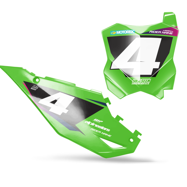 Kawasaki R11 Number Plate Background Decals - KX KXF KDX KLX Models | All Years