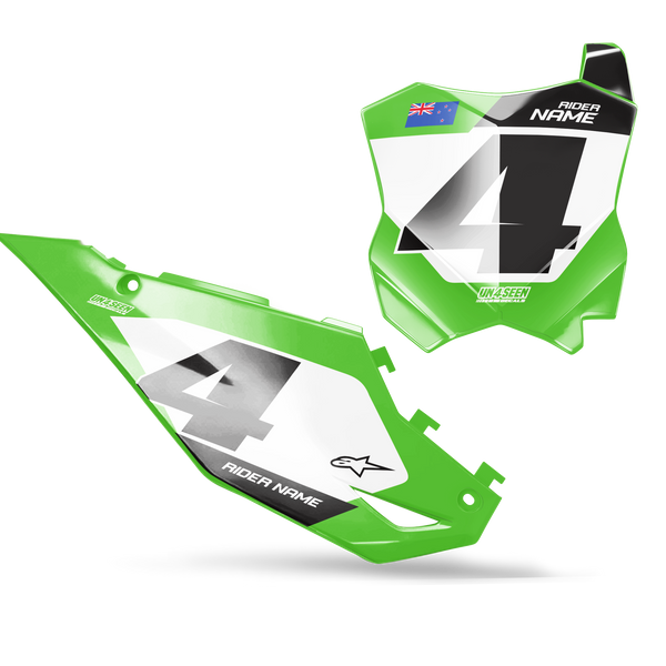 Kawasaki Uno Number Plate Background Decals -  KK KXF KDX KLX Models | All Years
