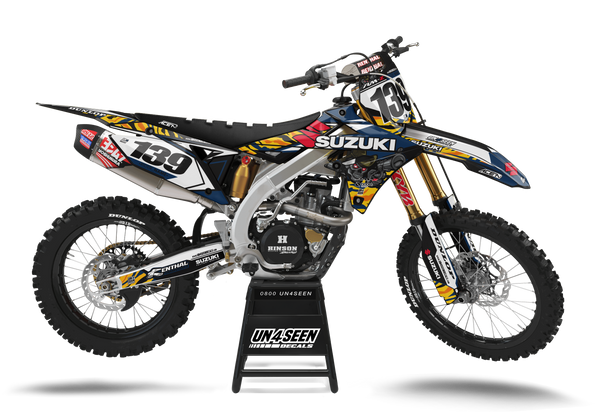 Suzuki Skulls Guns Navy Graphic Kit - RMZ RM RMX DR DRZ JR Models | All Years