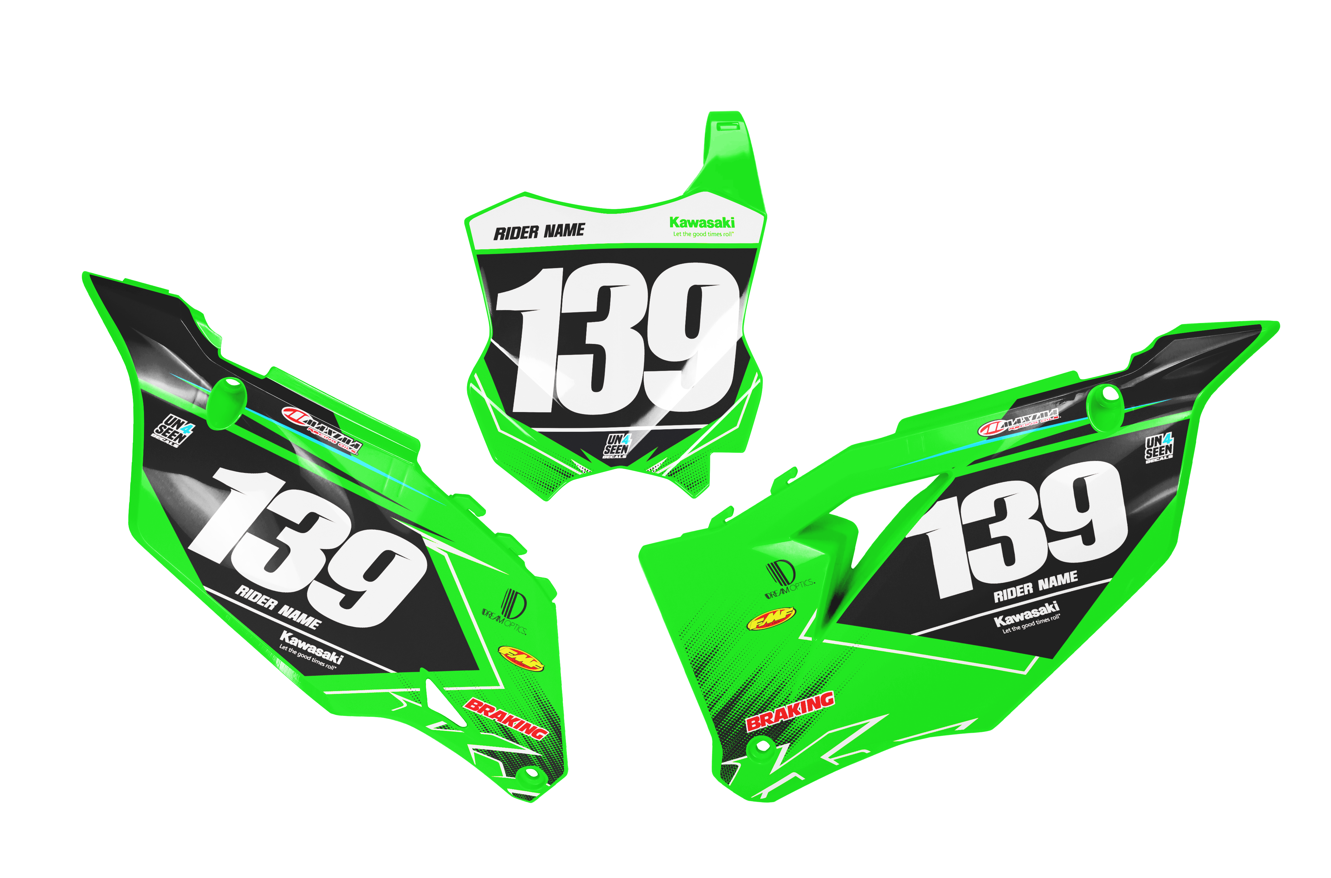 Kawasaki Number Background Decals - Bossed