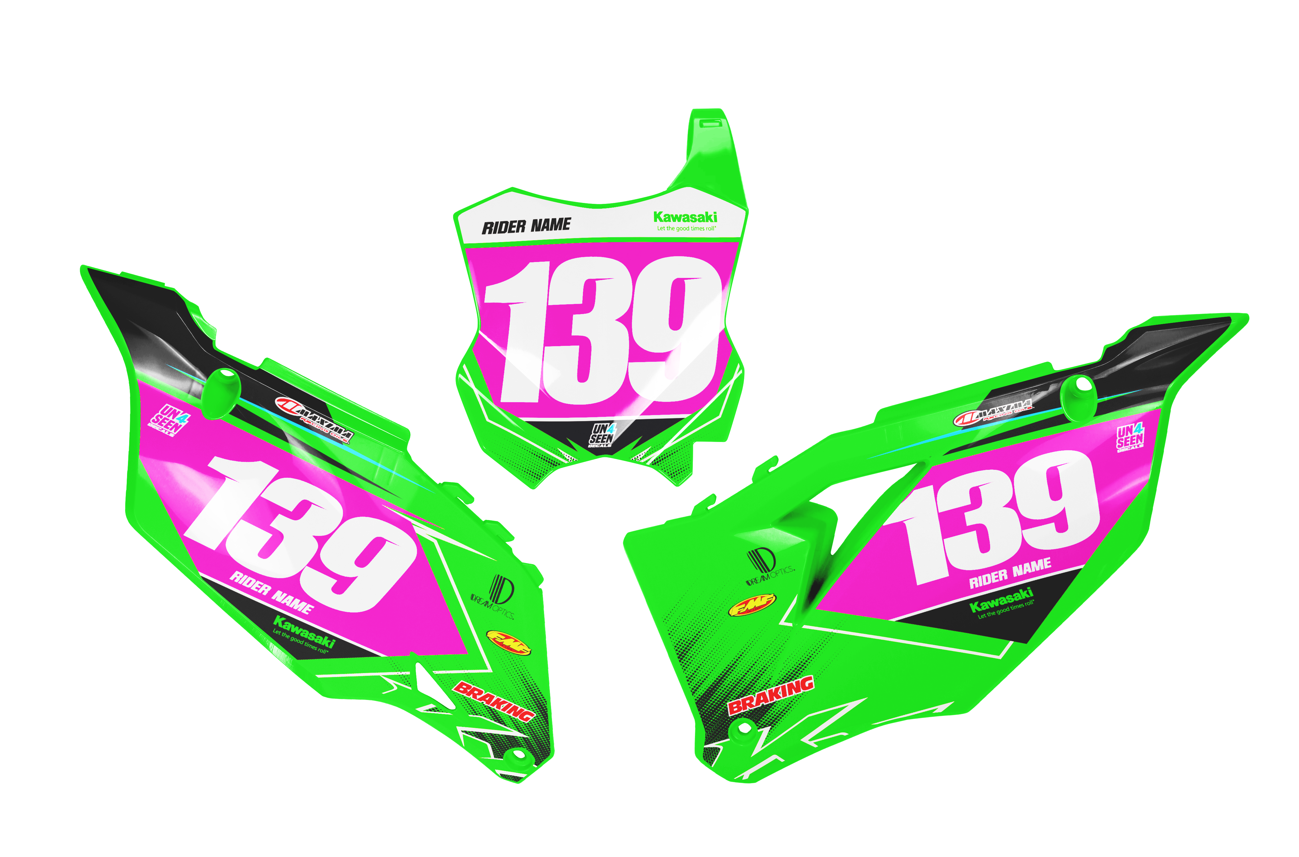 Kawasaki Number Background Decals - Bossed