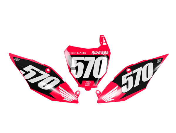 Honda Ride Red Number Plate Background Decals - CRF CR XR Models | All Years