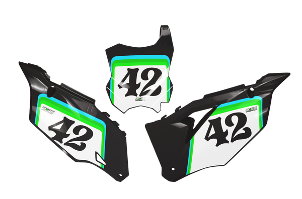 Kawasaki Stack Number Plate Background Decals -  KK KXF KDX KLX Models | All Years