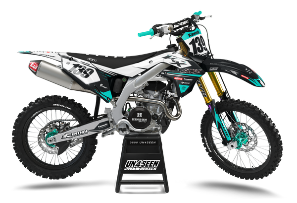 Kawasaki Axe Aqua Graphic Kit - KK KXF KDX KLX Models | All Years