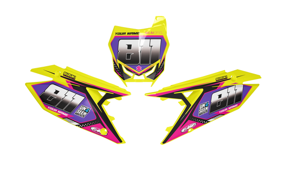Suzuki Speedy Number Plate Background Decals -RMZ RM RMX DR DRZ JR Models | All Years