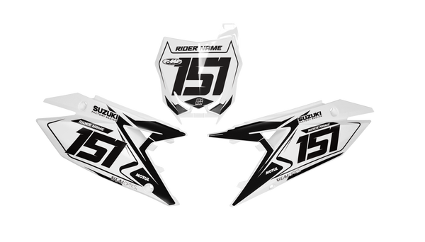 Suzuki White Number Plate Background Decals -RMZ RM RMX DR DRZ JR Models | All Years